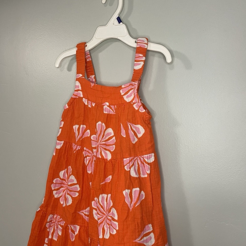 J Crew Crewcuts Girls Flower Gauze Tiered Orange Dress Size 6 - Picture 2 of 6